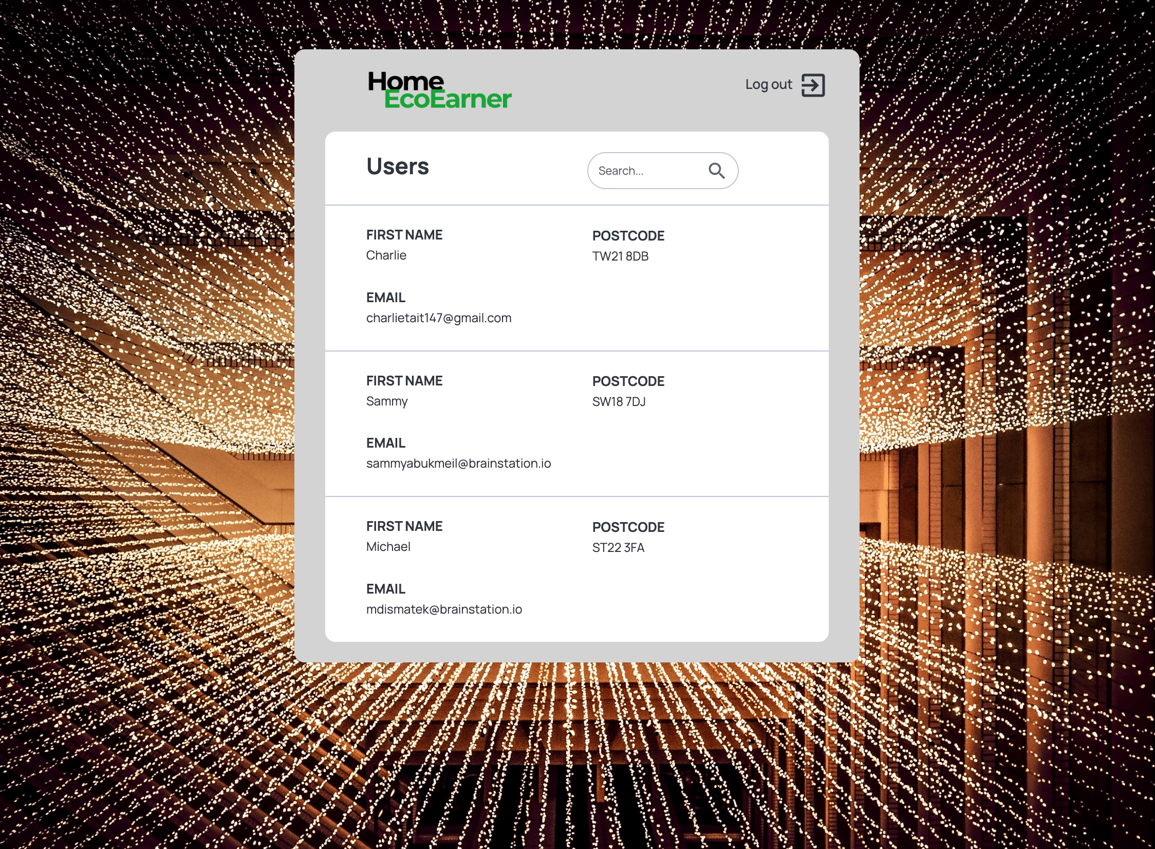 screenshot of admin database