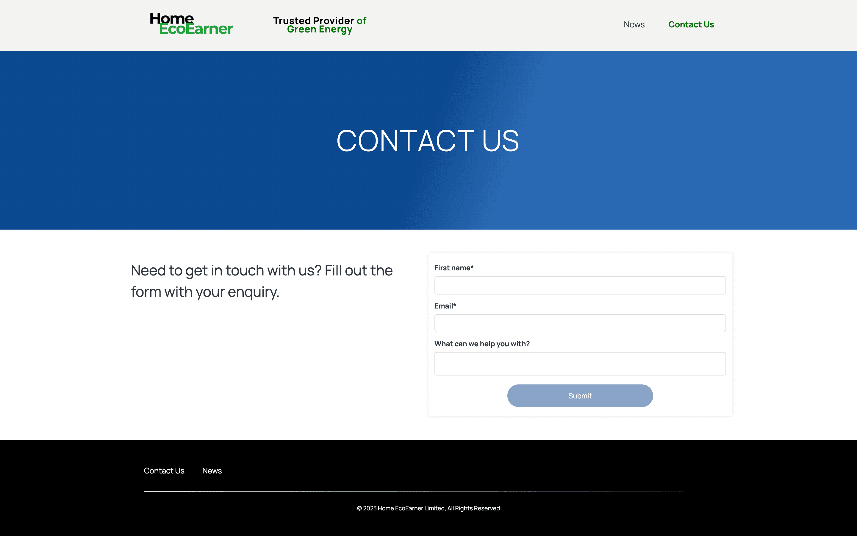 screenshot of contact page