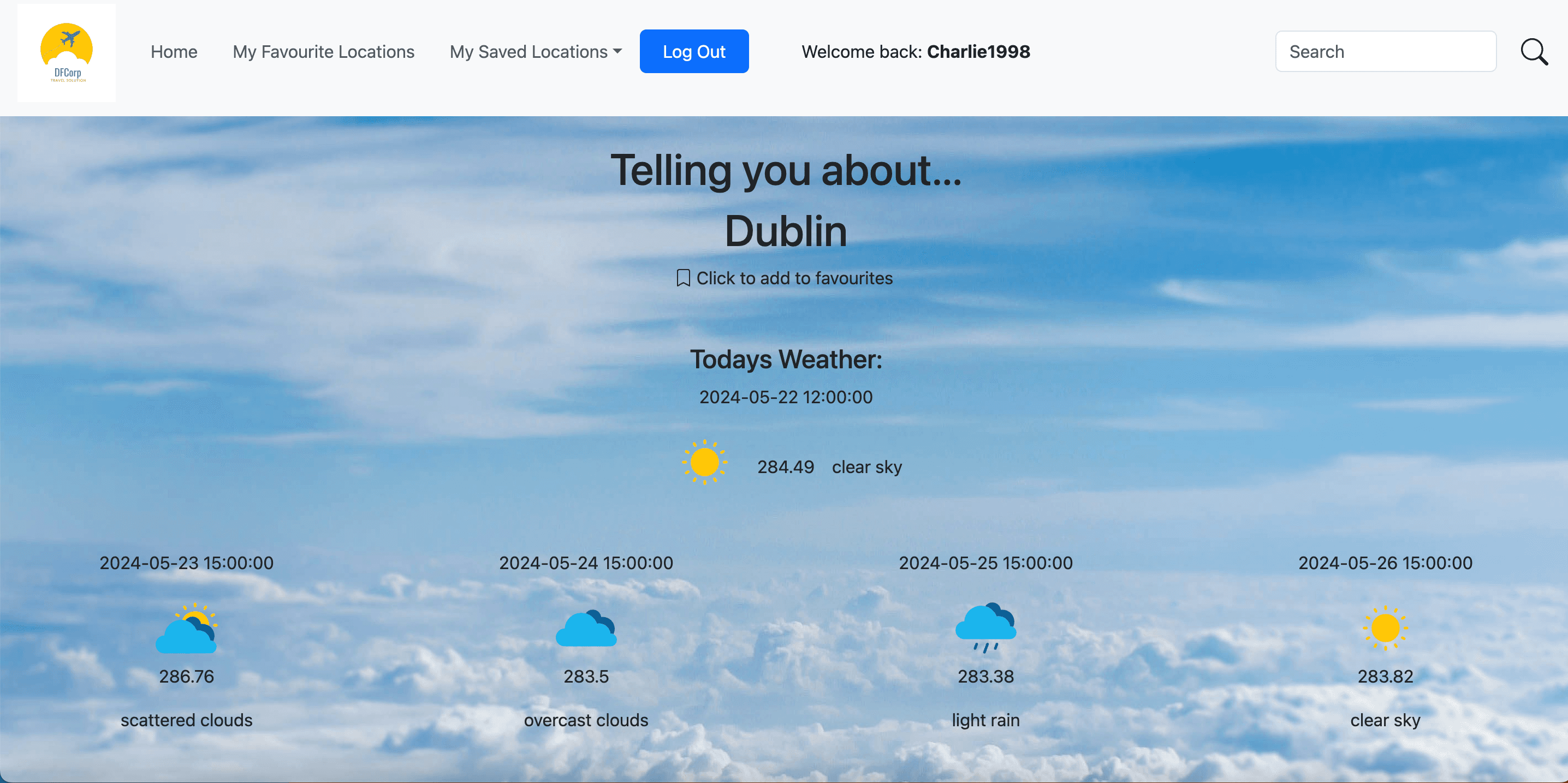 screenshot of dublin weather page