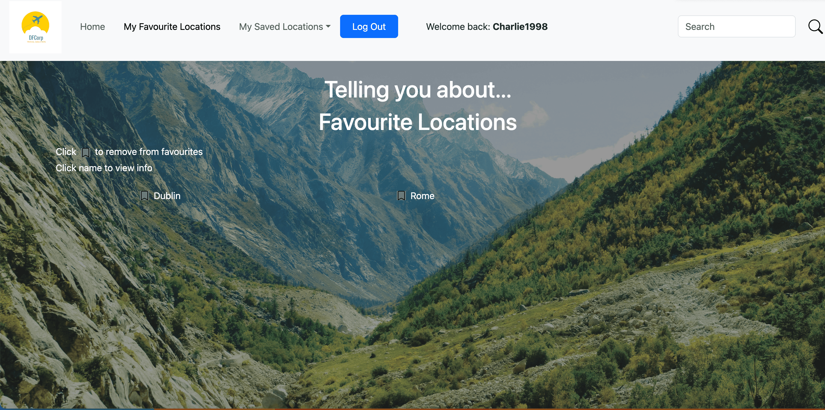 screenshot of favourite locations page